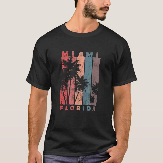 Camiseta Miami Florida Palm Trees Beach Summer Vacin (Frente)