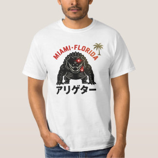 Camiseta Miami Flórida Retro Kaiju Jacaré Estilo Japonês