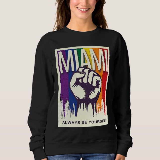 Camiseta Miami LGBTQ Pride Rainbow Flag Resist Fist Proud L (Frente)