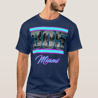 Camiseta Miami Retro 305 South Beach View 80s Pink Blue