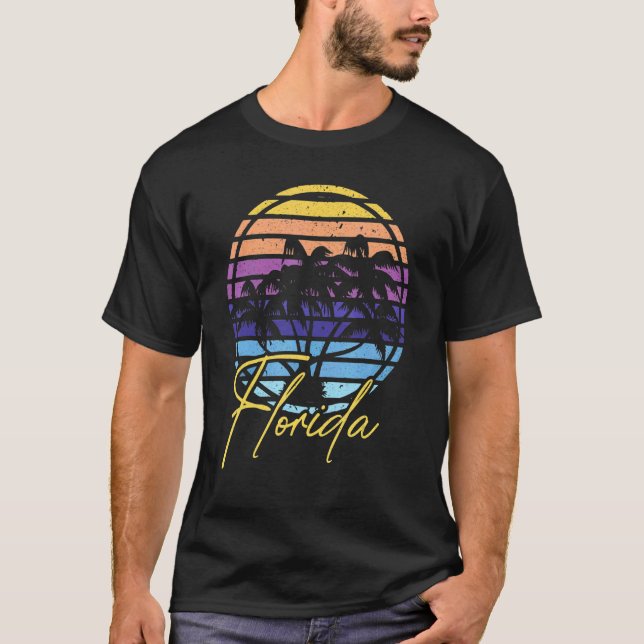 Camiseta Miami Skyline Flórida Palm tree Beach Sunset Funt (Frente)