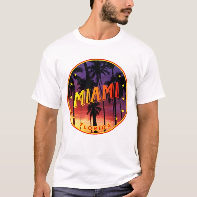 Camiseta Miami Sunset com Palmtree, Florida (Frente)