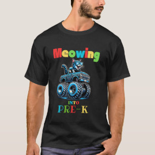 Camiseta Miando no Pré-K Caminhão Monstro de Gato Engraçado