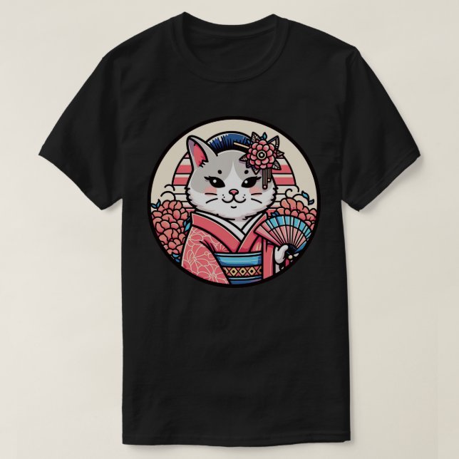 Camiseta Miau Kimono, gato japonês (Frente do Design)