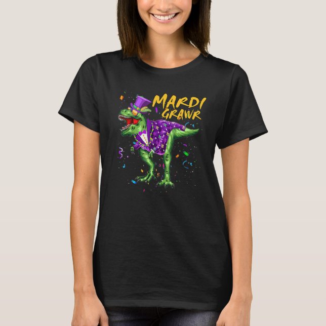 Camiseta Miçanga E Bling T Rex Dinossaur Mardi Gras Costume (Frente)