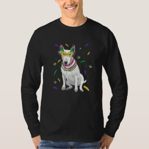 Camiseta Miçanga & Mask Bull Terrier Mardi Gras Dog Mãe Pai