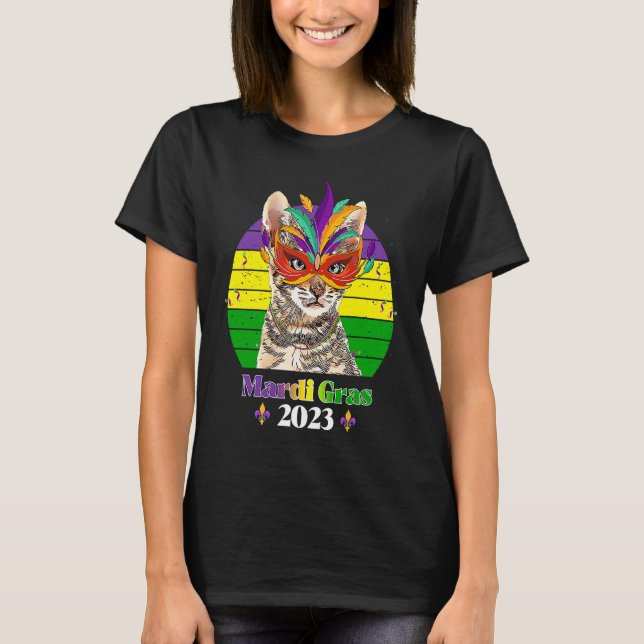Camiseta Miçangas de Máscara de Gata do Partido Mardi Gras  (Frente)