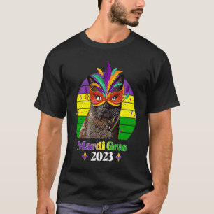 Camiseta Miçangas de Máscara de Gata do Partido Mardi Gras 