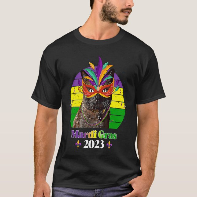 Camiseta Miçangas de Máscara de Gata do Partido Mardi Gras  (Frente)