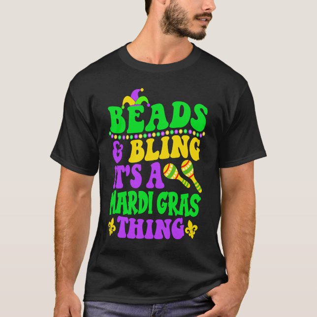 Camiseta Miçangas e Bling É um Carnaval de coisas do Mardi  (Frente)