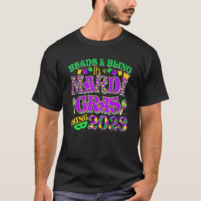 Camiseta Miçangas e Bling É um Carnaval de coisas do Mardi  (Frente)
