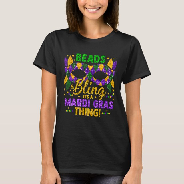 Camiseta Miçangas e Bling É um Carnaval do Mardi Gras. (Frente)