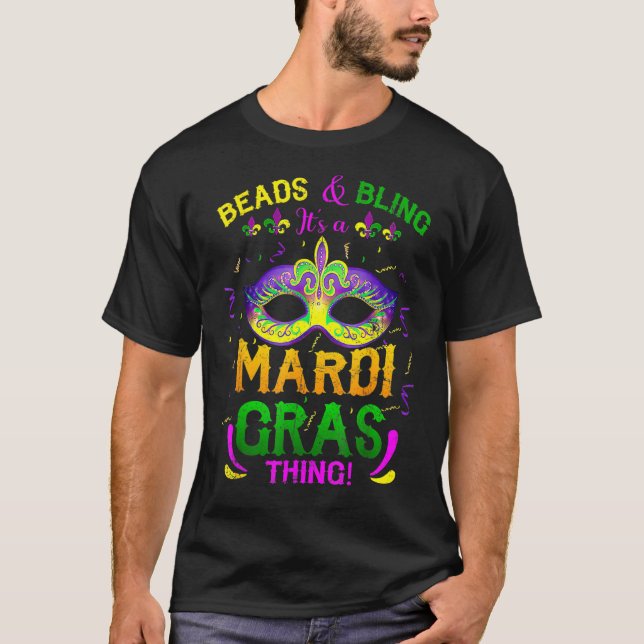 Camiseta Miçangas e Bling É um Carnaval do Mardi Gras. (Frente)