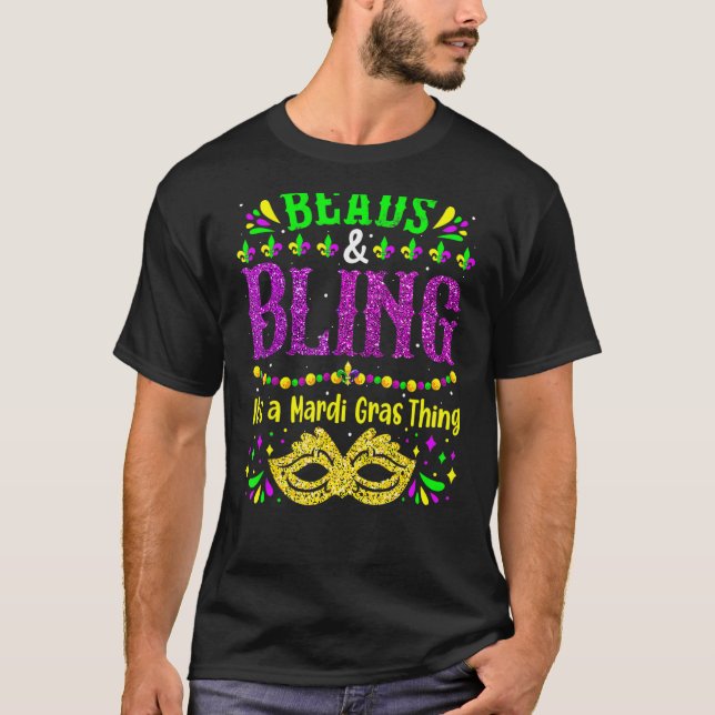Camiseta Miçangas e Bling É uma Mardi Gras Coisa Homens Eng (Frente)