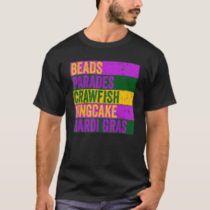 Camiseta Miçangas Paradas Crawfish Kingcake Engraçado Mardi