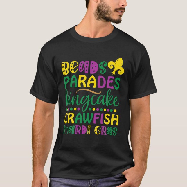 Camiseta Miçangas Paradas King Crawfish Mardi Gras (Frente)