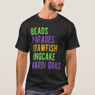 Camiseta Miçangas, paradas, lagostas, Kingcake, Mardi Gras