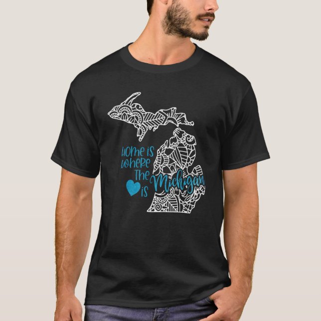 Camiseta Michigan Home State Mi Mandala Mapa Dos Eua Améric (Frente)