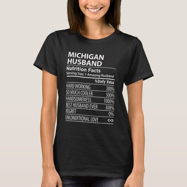 Camiseta MICHIGAN MI HUSBAND Nutrition Facts (Frente)