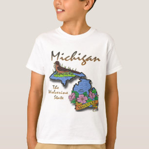 Camiseta Michigan o pisco de peito vermelho Apple do estado