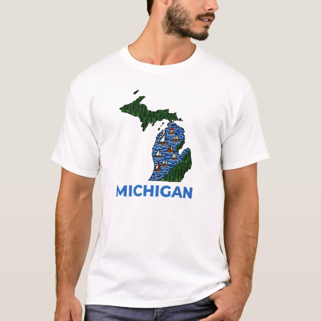 Camiseta Michigan Outline Tattoo Style  (Frente)