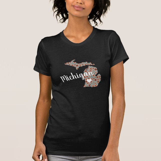 Camiseta Michigan The Mitten State With Poppy Floral Impres (Frente)