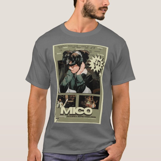 Camiseta MICO pôster de herói da cidade natal da internet f (Frente)