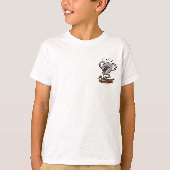 Camiseta Microfone Estrela Crianças Coala Cantando (Frente)