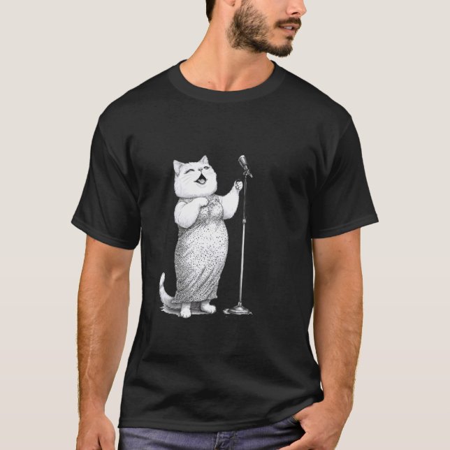 Camiseta Microfone Gato Cantando Estrela do Palco Diversão (Frente)