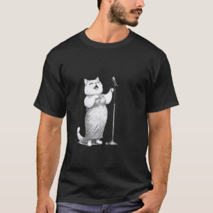 Camiseta Microfone Gato Cantante Estrela de Palco Diversão