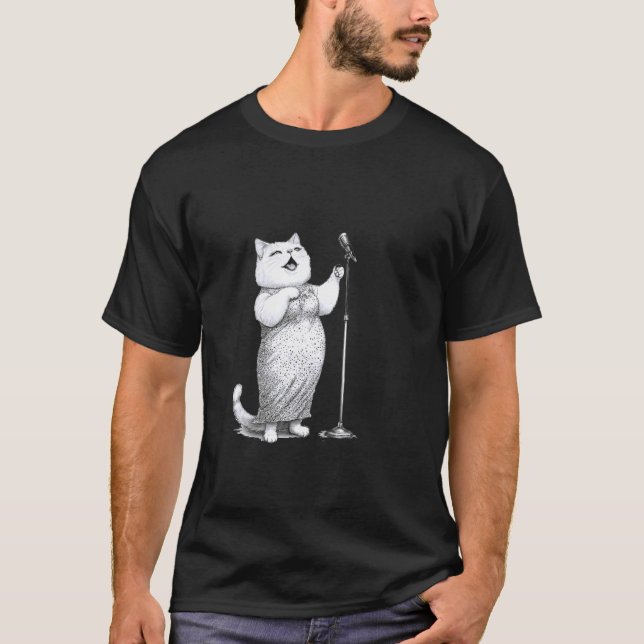 Camiseta Microfone Gato Cantante Estrela de Palco Diversão (Frente)