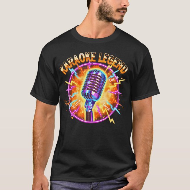 Camiseta Microfone Lenda Karaoke Lightning Vintage (Frente)