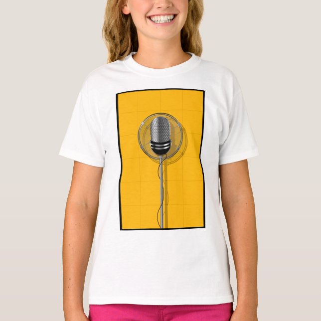 Camiseta Microfone Retro em Amarelo Ousado (Frente)