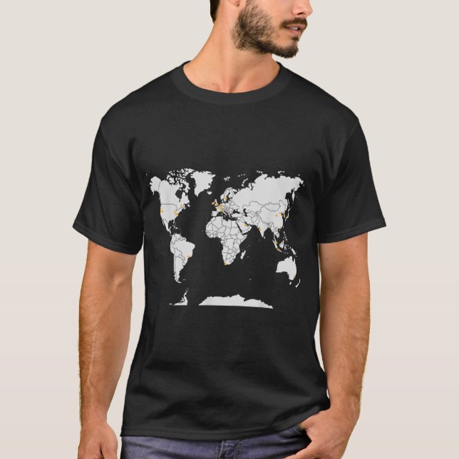Camiseta Microserviços AWS Últimas Regiões AWS no Mapa (Frente)