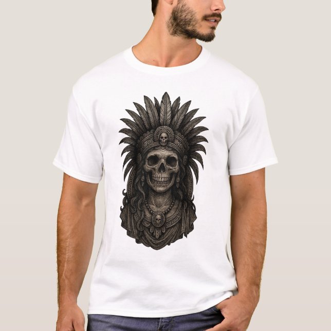 Camiseta Mictecacihuatl Aztec deusa crânio (Frente)