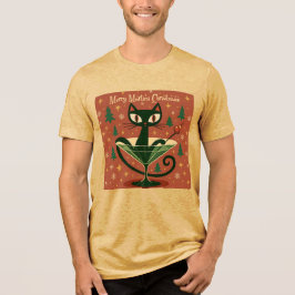 Camiseta Mid Century Black Cat Merry Martini Christmas