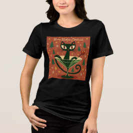 Camiseta Mid Century Black Cat Merry Martini Christmas