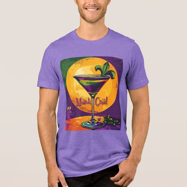 Camiseta Mid Century Mardi Gras Sunset Fleur De Lis Martini (Frente)
