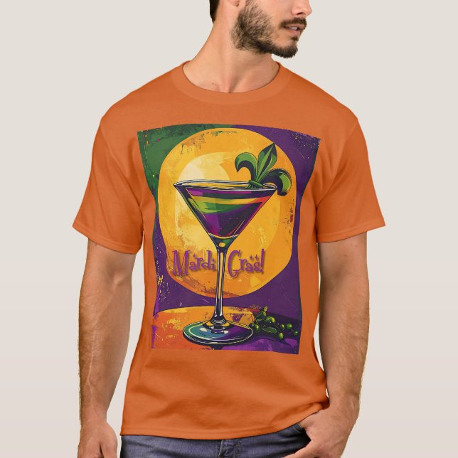 Camiseta Mid Century Mardi Gras Sunset Fleur De Lis Martini (Frente)