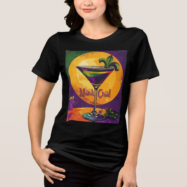 Camiseta Mid Century Mardi Gras Sunset Fleur De Lis Martini (Frente)