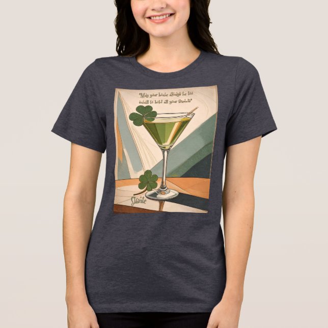 Camiseta Mid Century Modern Art Shamrock Martini Sláinte!  (Frente)