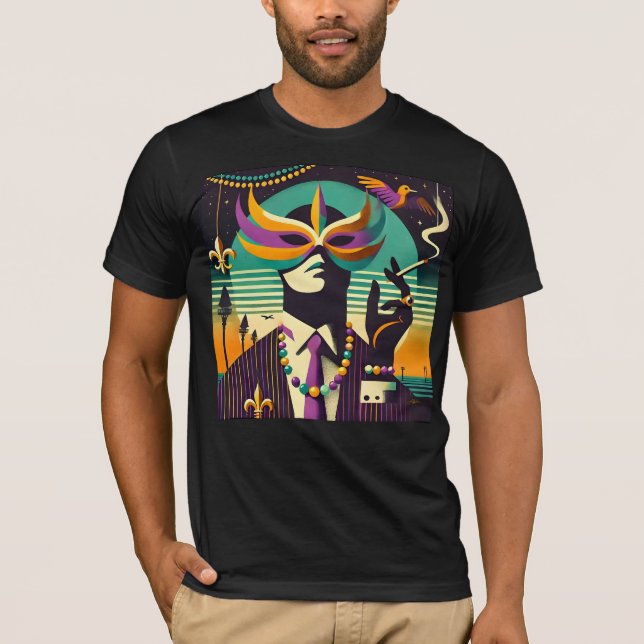 Camiseta Mid Century Retro 60s Mardi Gras The Smoking Man (Frente)