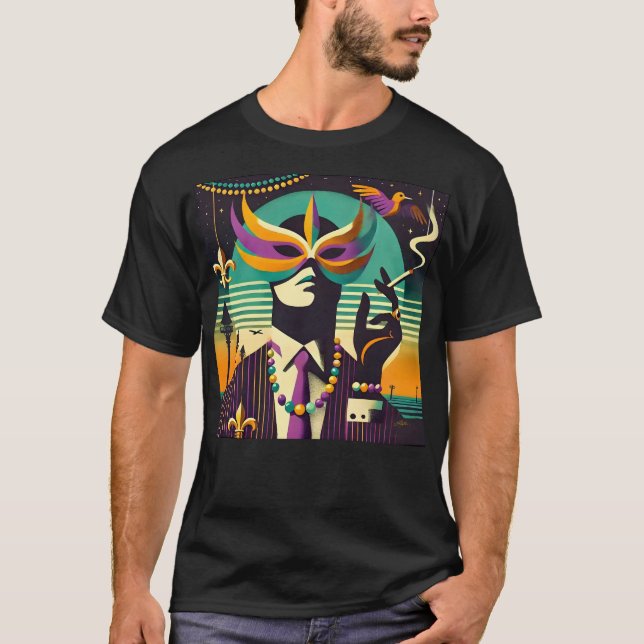 Camiseta Mid Century Retro 60s Mardi Gras The Smoking Man (Frente)