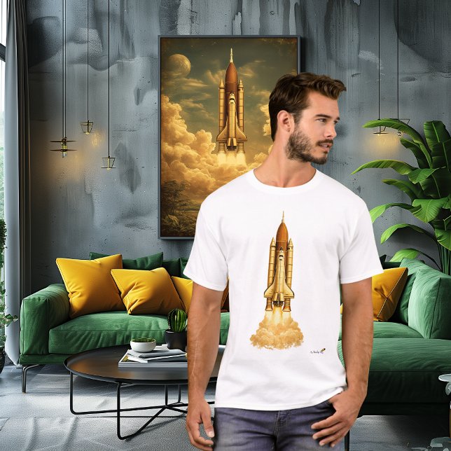 Camiseta Mid-Century Rocket Launch | Retro Space Age Art (Criador carregado)