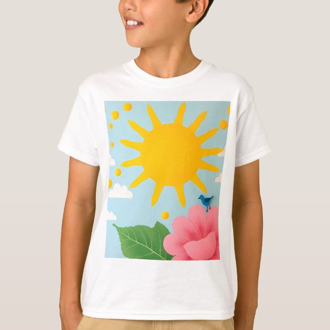Camiseta Mid-Century Sun & Nature Art Print - Stylized Sun  (Frente)