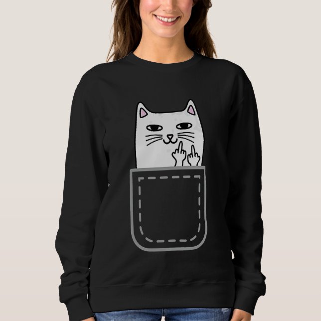 Camiseta Middle Finger Cat Pocket Funny Cartoon Cat White P (Frente)