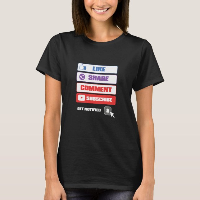 Camiseta Mídia Social Curtir Compartilhar Comentar Inscreve (Frente)