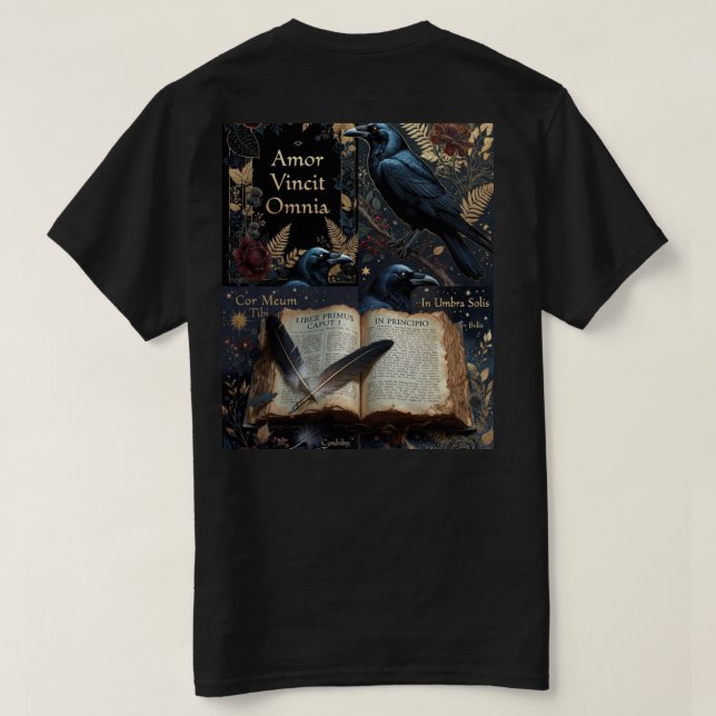 Camiseta midnight-navy design with ravens perched  (Verso do Design)