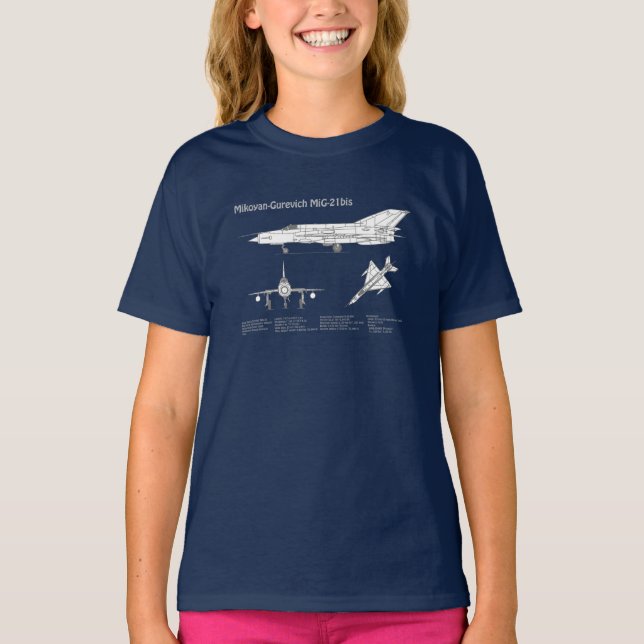 Camiseta MiG-21 bis - ABD (Planos de Impressão Blueprint do (Frente)