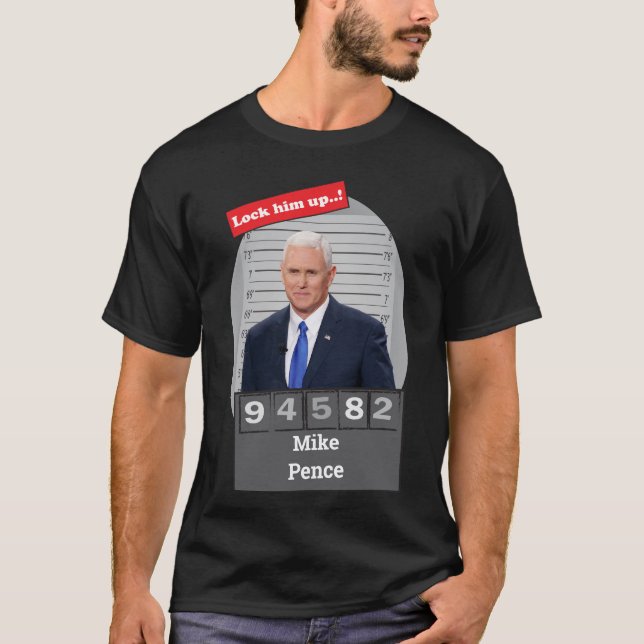 Camiseta MIKE PENCE 🤣 Funny Mugshot Novelty Bloqueia-O (Frente)
